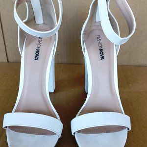 Fashion Nova white chunky heel.